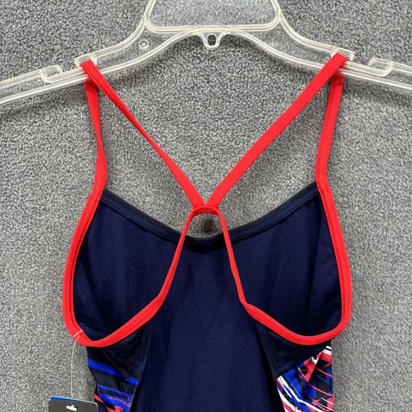 TYR Swimsuit Womens 30 Blue Red One Piece Cutout Fit Open Back - Picture 9 of 11